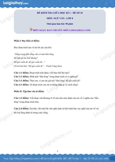 Đề thi giữa kì 1 Văn 8 - Đề số 10